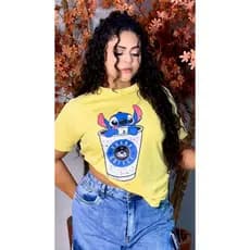 T-shirt Feminina Estampa Stitch Malha 100% Algodão - Envio imediato