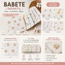 Kit 4 Babetes para Bebê | 100% Algodão | 4 Estampas Delicadas | Alta Absorção