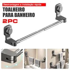 Kit 2 Suporte Porta Toalha de Parede com Ventosa suporte toalha– Giratório, Retrátil e Sem Furar