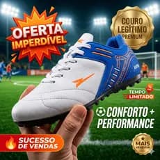 Chuteira em Couro Legitimo Futebol Campo Society - Resistente Costurada - Original R121-07