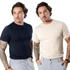 Kit com 2 Camiseta Masculina Básica Lisa Algodão Peruano com Elastano