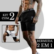 Kit com 2 Bermudas 2 em 1 para Academia Bolso Interno Celular