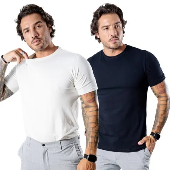 Kit 2 Camiseta Algodão Básica Masculina Estilo Americano