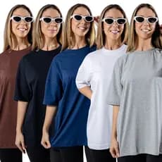 Kit 5 Peças Camiseta Algodão Oversized Basic Streetwear Feminina
