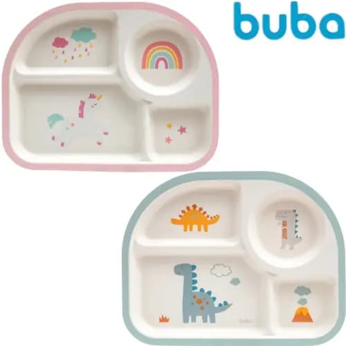 Prato Com Divisórias Magic Buba Dino Unicórnio Infantil Lanche Introdução Alimentar Bebê Refeição.