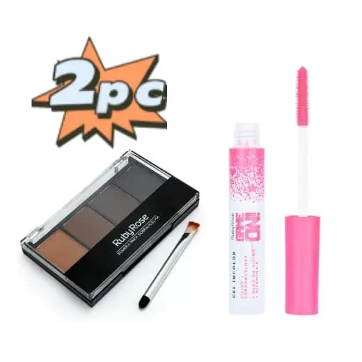 KIT Gel Incolor Cílios Sobrancelhas - Game On Ruby Rose + Sombra Para Sobrancelhas Ruby Rose HB-9354