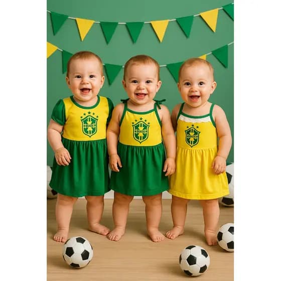 Vestido BRASIL BEBE 6-9 meses Malha Menina Confortável Casual Festa Dia a Dia Estampado Leve COPA DO MUNDO