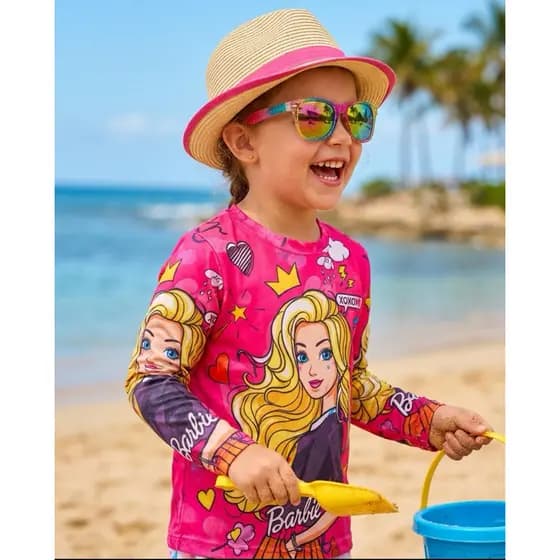 Blusa Proteção Uv50+ feminina Camisa Térmica Infantil Feminina Estampada Verão Praia