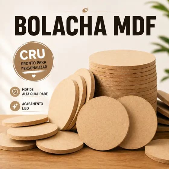 Bolacha MDF 8cm Redonda Cru Kit 50 ou 100 Unidades Base p/ Artesanato, Pintura, Decor, Lembrancinha
