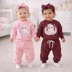 Conjunto + faixa com Laço inverno Moletom Flanelado Bebê menina Calca e Blusa– RN ao 2 Anos