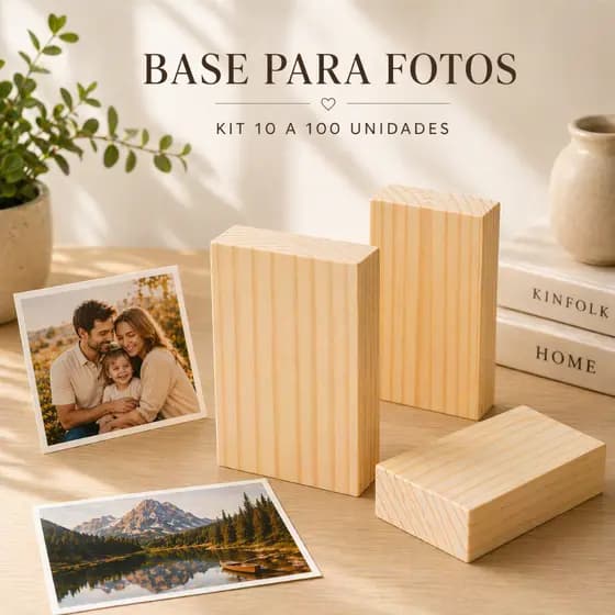 Kit 10 a 100 Bases MDF 10x8cm para Fotos Polaroid Porta Foto Mesa Adesivo Decoração Namorados 15mm