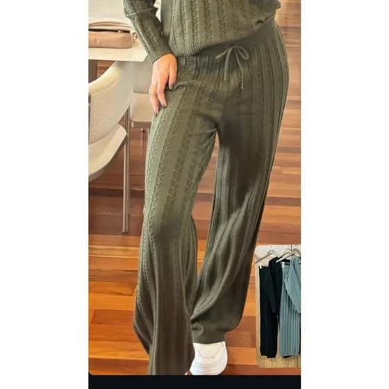 calças femenino de tricô canelado fio modal