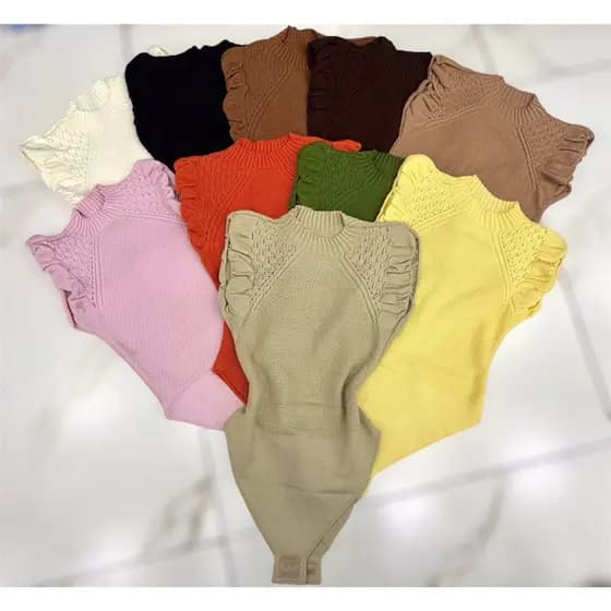 Body feminino / Gola Alta/ Tricô modal Babado / Tricô / Blusa Feminina / Moda Blogueira