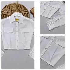Camisa Cropped Manga Longa Com Botões Forrado
