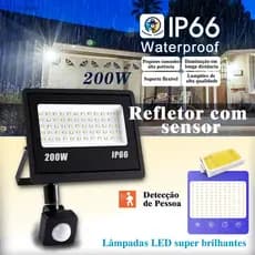 Refletor LED Com Sensor 200W De Movimento Bivolt Prova Dágua IP66 Luz Frio Alta Potência Luz Externa