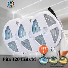 Kit 3 Fita LED Decorativa 120 LED/m 12V IP20 3528 Três Cores Disponíveis 5m - Ideal para Decoração