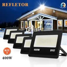 Kit 5 Refletor Super LED 400W IP67 Luz Frio 6500K 8-10m Alcance 75m² Alta Eficiência 110-265V
