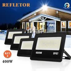 Kit 4 Refletor Super LED 400W IP67 Luz Frio 6500K 8-10m Alcance 75m² Alta Eficiência 110-265V