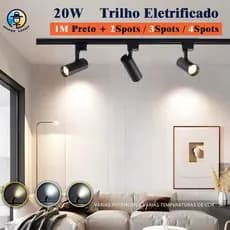 Trilho Eletrificado Spot LED 20W Preto Bivolt Luz (Frio/Neutro/Quente)  Kit de 1 Metro e  2 Metros