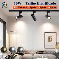 Kit Trilho Eletrificado Spot LED 30W Preto Bivolt Luz (Frio/Neutro/Quente) Economico para Interiores