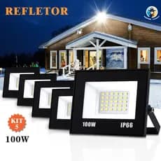 Kit 5 Refletor Super LED 100W Holofote Prova Dágua IP66 Bivolt Luz Branco Frio 6500K Alumínio