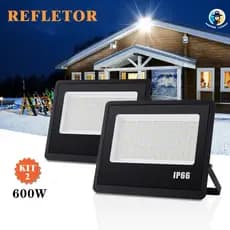 Kit 2 Refletor Super LED 600W Holofote Bivolt Luz Frio 6500K  IP66 Alta Eficiência Alcance 15m