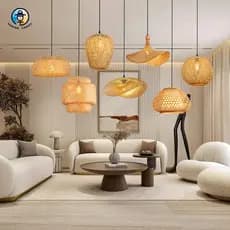 Luminária de Teto Rústica em Fibra Rattan 7 Modelos Disponíveis E27 Bivolt Com ou Sem Lâmpada ST64