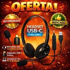 Headset USB com Microfone e Adaptador USB-C - Cancelamento de Ruído para Home Office e Aulas Online