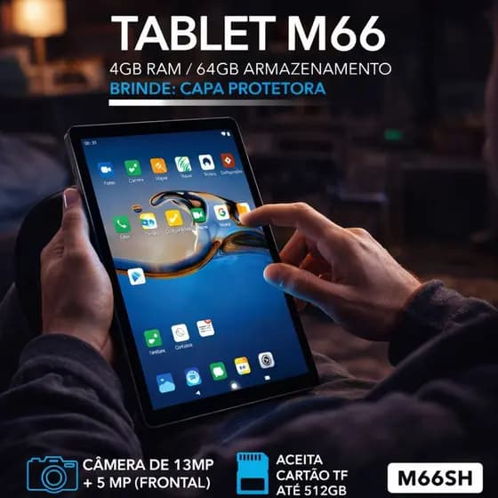 Tablet Android 10,1” 4GB RAM 64GB ROM Dual SIM Wi-Fi Câmera 13MP Ideal para Estudo, Trabalho e Lazer
