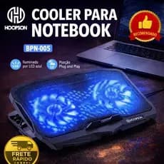 Base Cooler para Notebook Hoopson LED Azul 2 Fans Silenciosos USB Ajustável Original c/ Garantia