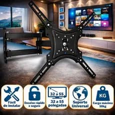 Suporte de Parede Articulado Reforçado p/ TV 26'' a 55'' com Parafusos – Ajustável e Seguro