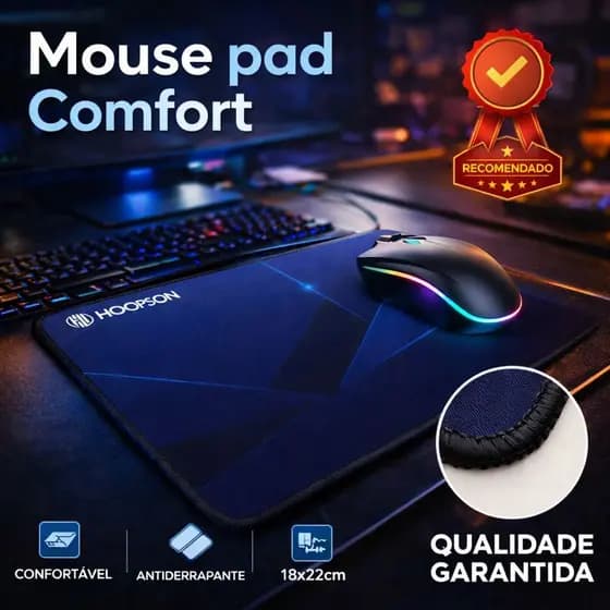 Mouse Pad 22x18cm Antiderrapante Costura Reforçada Base Rígida Precisão confortável PC Notebook