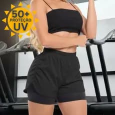 Roupa de Academia Feminina Short Feminino Bermuda Fitness Dry Fit 2 em 1 com Compressão Proteção UV