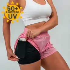 Roupa de Academia Feminina Short Feminino Bermuda Fitness Dry Fit 2 em 1 com Compressão Proteção UV