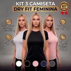 Roupa de Academia Feminina: Kit 3 Blusa Feminina Dry Fit com Proteção UV 50+ para Treino e Academia