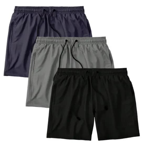 Roupa Masculina: Kit 3 Short Masculino Mauricinho - Bermuda Masculina Tactel Elastano Praia P ao G2