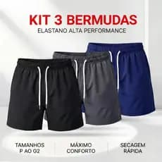 Roupa Masculina: Kit 3 Short Masculino Mauricinho - Bermuda Masculina Tactel Elastano Praia P ao G2