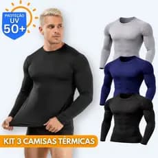 Roupa Masculina: Kit 3 Camisa Térmica Segunda Pele UV 50+ Manga Longa Plus Size M ao G4
