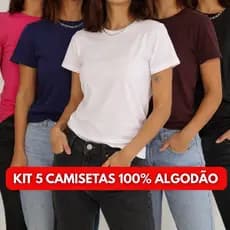 Blusa Feminina: Kit 5 Camiseta Baby Look 100% Algodão Básica Lisa Roupa Feminina