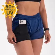 Roupa de Academia Feminina Short Feminino Bermuda Fitness Dry Fit 2 em 1 com Compressão Proteção UV