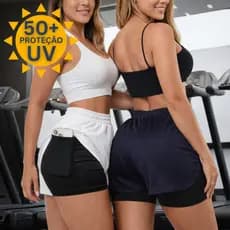 Roupa de Academia Feminina: Kit 2 Short Feminino Bermuda Fitness Dry Fit 2 em 1 com Compressão
