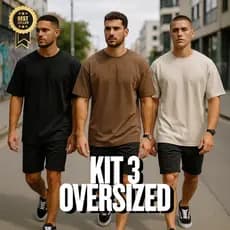 Roupa Masculina: Kit 3 Camisa Masculina Algodão Oversized - Camiseta Básica Lisa Premium Streetwear