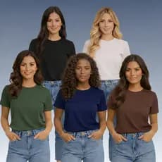 Blusa Feminina: Kit 5 Camiseta Baby Look 100% Algodão Básica Lisa Roupa Feminina