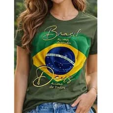 Camiseta 100% Algodão Premium Blusa T-shirt Copa Brasil Time Jogo Brasil Acima de tudo