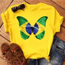 Camisa Camiseta Feminina Brasil T-shirts Borbeleta Bandeira Blusa copa do Mundo