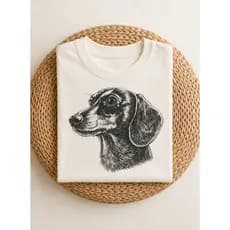 Camiseta T-Shirt Dachshund Salsicha Feminina Estampada Off White Casual Pet Lover