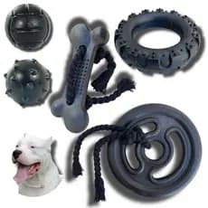 Kit 05 Brinquedos Pet Mordedores Para Cachorro Osso + Pneu + Anilha com Corda Grande + Bola Cravo + Lisa