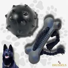 Kit Brinquedos Para Cachorro Bola Maciça + Osso Higiênico com Corda Mordedor Pet