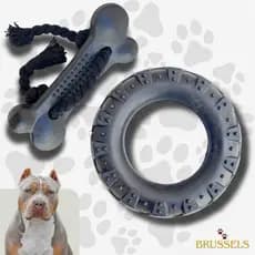 Kit Brinquedos Mordedores Para Cachorro Pneu Black + Osso Higiênico Com Corda