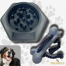 Kit Comedouro Educativo Interativo Cães + Osso Higiênico Mordedor Maciço Cachorro